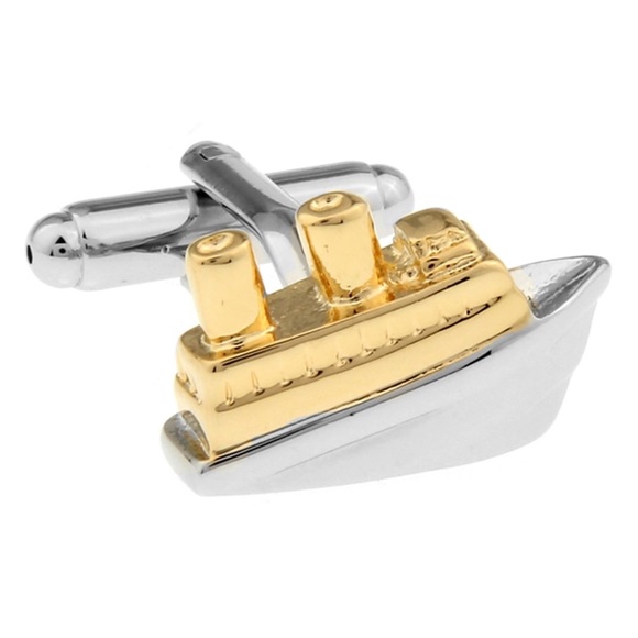 Silver and Gold Cruise Ship Titanic Cufflinks - Picture 3 of 16